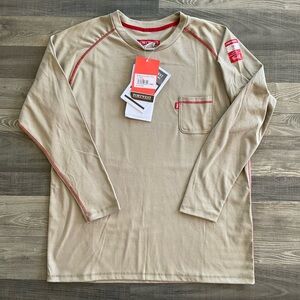 NWT Portwest FR01 Bizflame FR Crew Neck T-Shirt Men’s XL Tan Khaki Long Sleeve